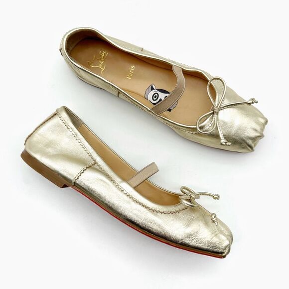 CHRISTIAN LOUBOUTIN Girls’ Baballet Gold Ballet Flats Size 33 US 3 Mary Jane - Picture 1 of 13